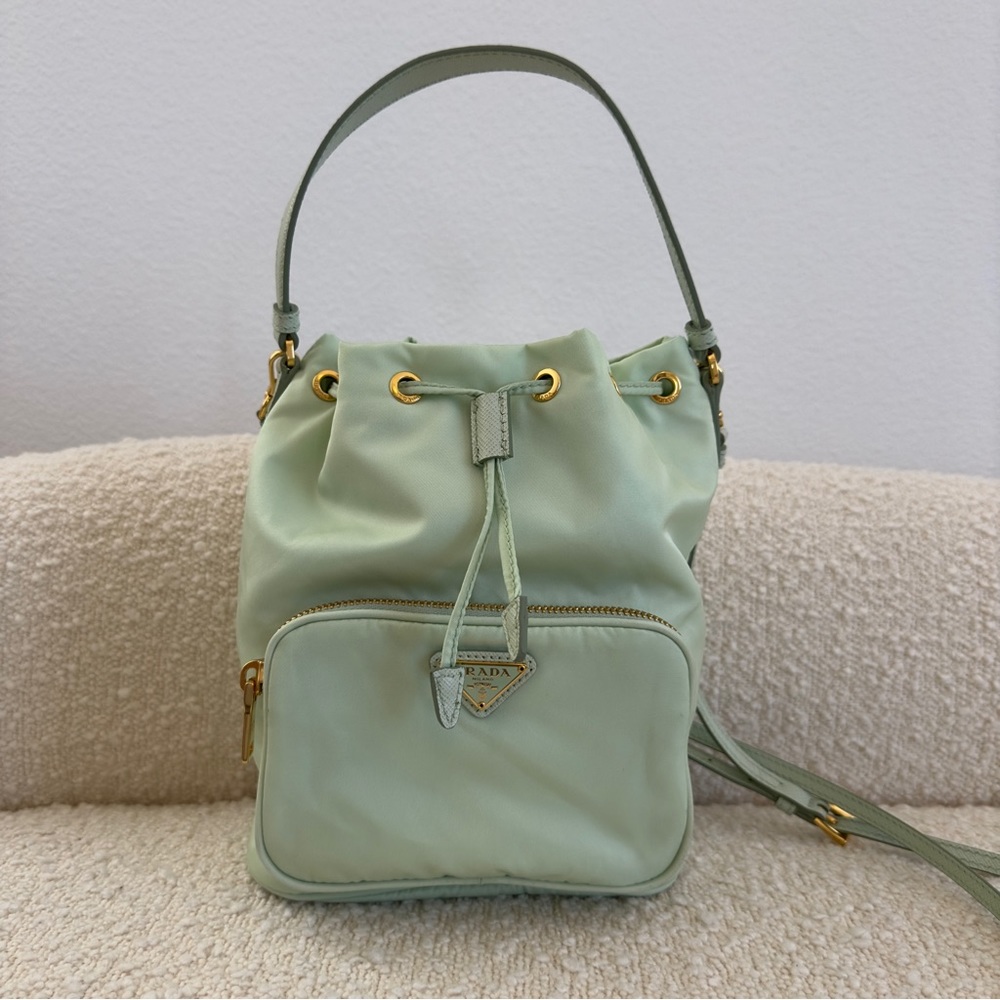 Prada “Aqua” Duet Re-Nylon Bucket Crossbody Handbag Purse - Picture 4 of 16